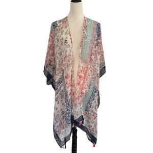 NWT Moss Rose Kimono Women One Size Beach Cover-Up Boho Floral Tassels *Flawed*